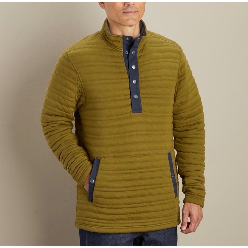 Duluth Trading Co Mens Large Quilted Snap Neck Pullover Jacket Mustard Yellow